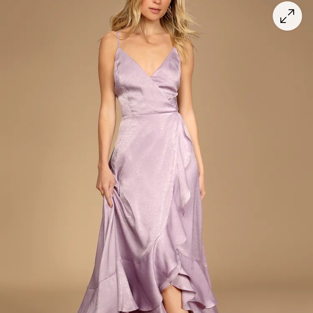 Lulu's In Love Forever Lavender Satin Lace-Up High-Low Maxi Dress